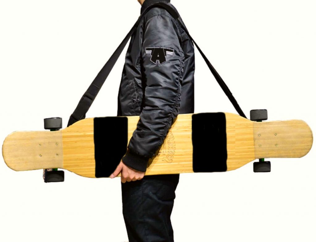 carrying a longboard with shoulder straps
