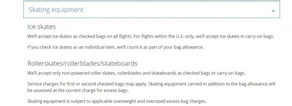 United Airlines policy for longboards